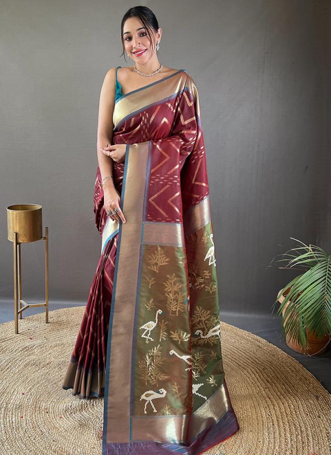 Pure Soft Silk Maroon Traditional Wear Weaving Saree